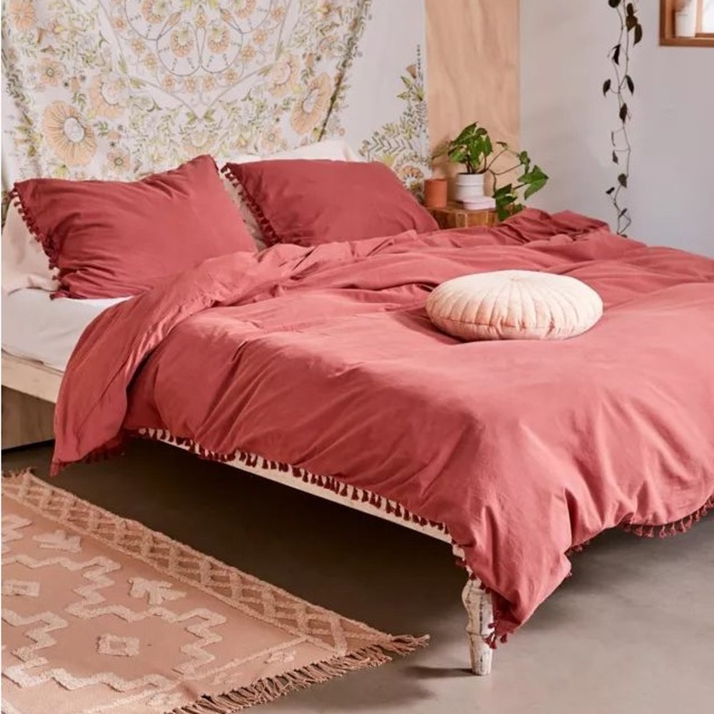 Urban Outfitters Washed Cotton Tassel Duvet Cover